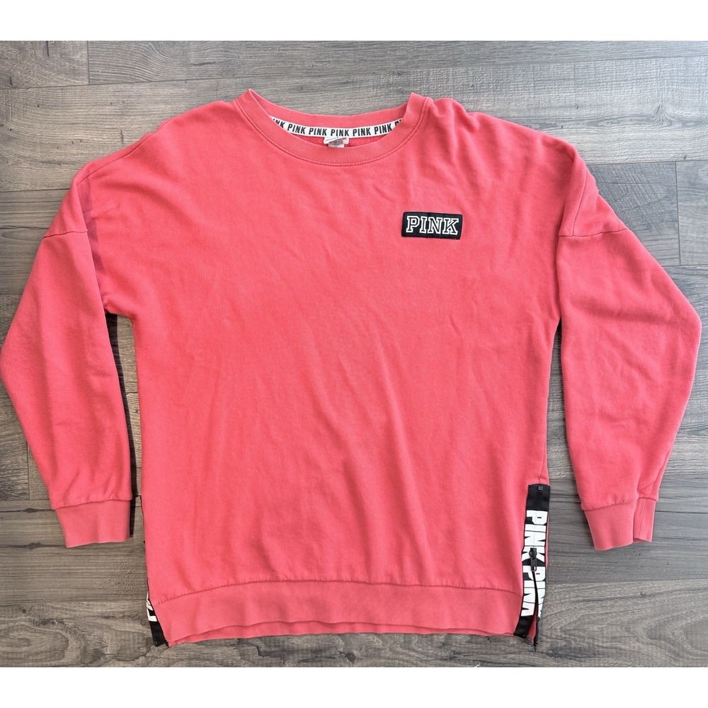 PINK Victoria's Secret Large Logo Sweatshirt Side Zip Oversized Collegiate Crew